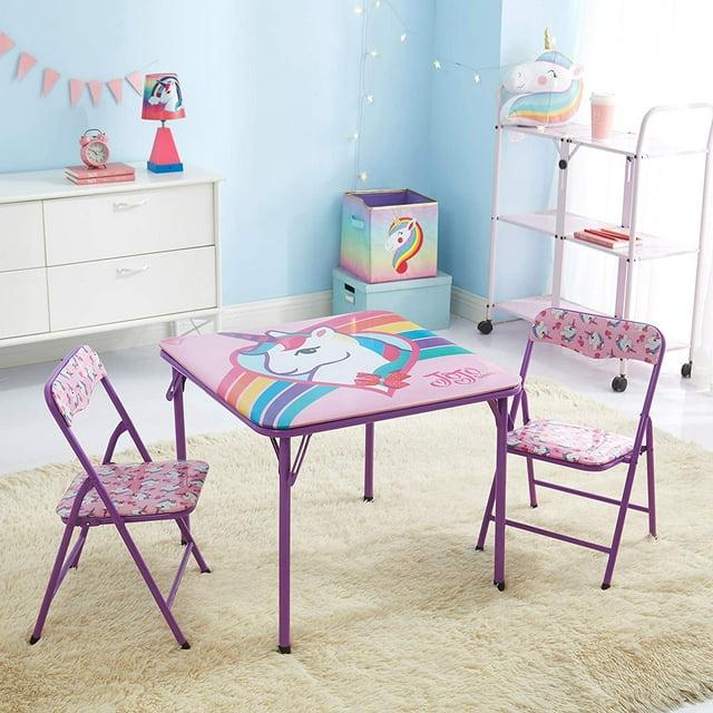 Nickelodeon Jojo Siwa 3 Piece Table & Chair Set with 2 Folding Chairs and 1 Table, Ages 3+, Purple Painted Metal Frame