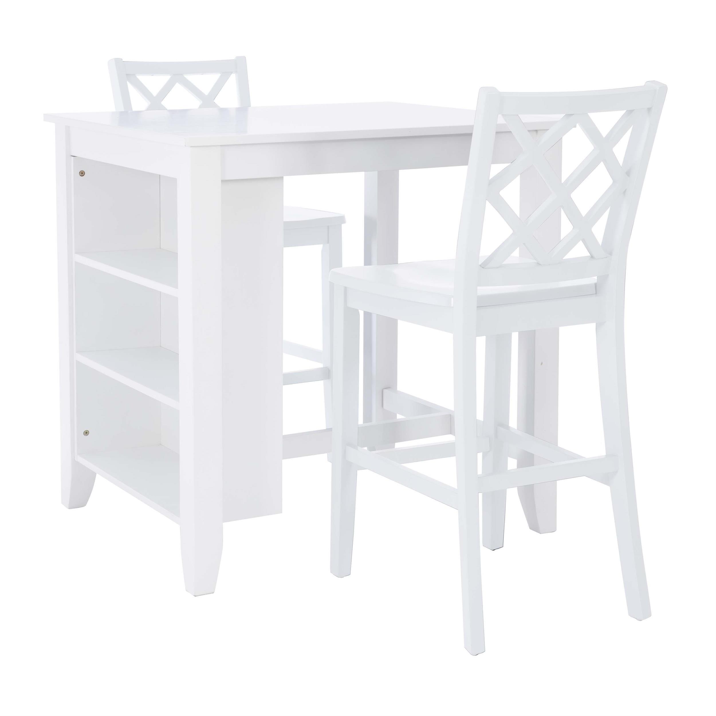 Nico 3 Piece Counter Dining Set Table with Storage and 2 Chairs in White Wood