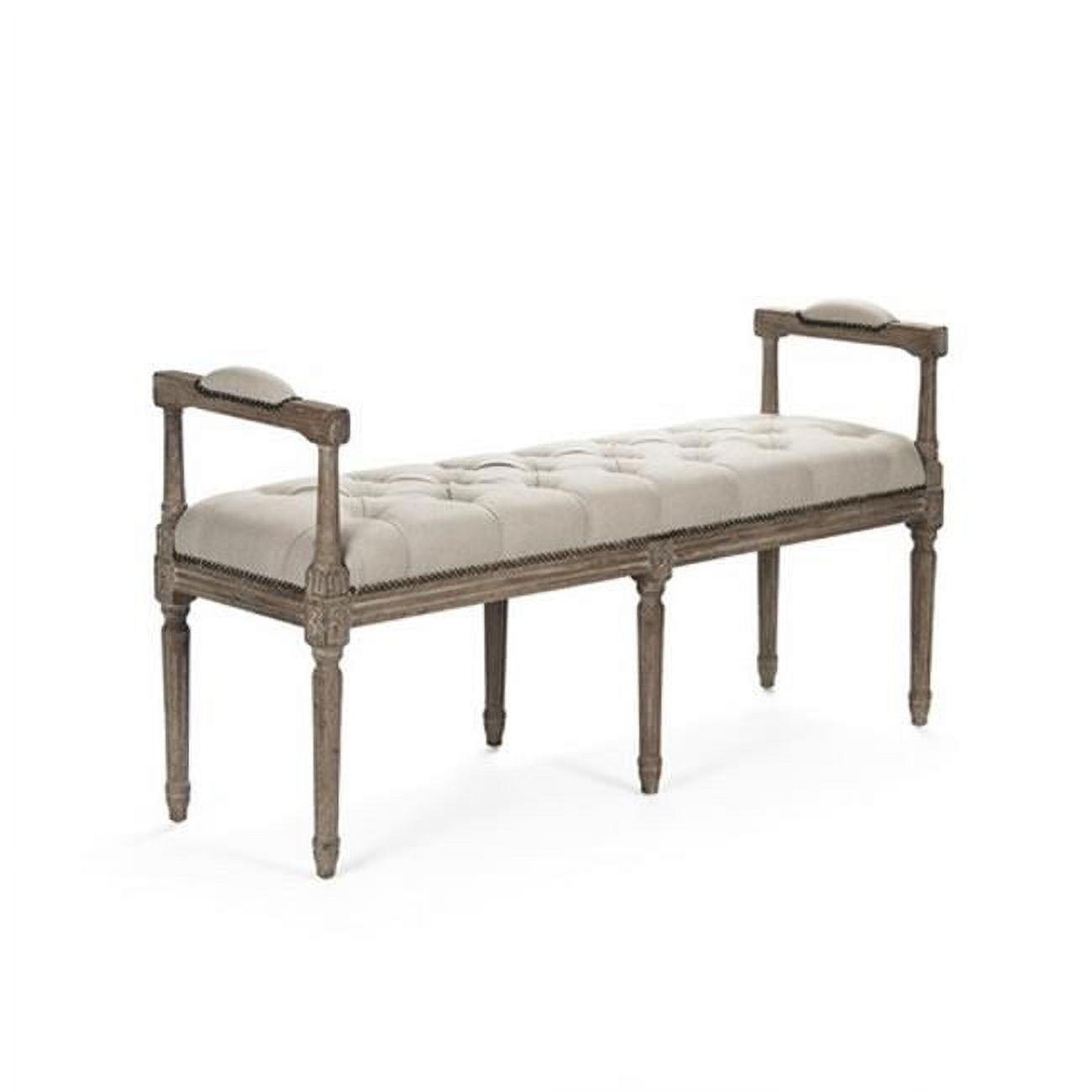 Nicolas Natural Linen Tufted Bench with Oak Frame