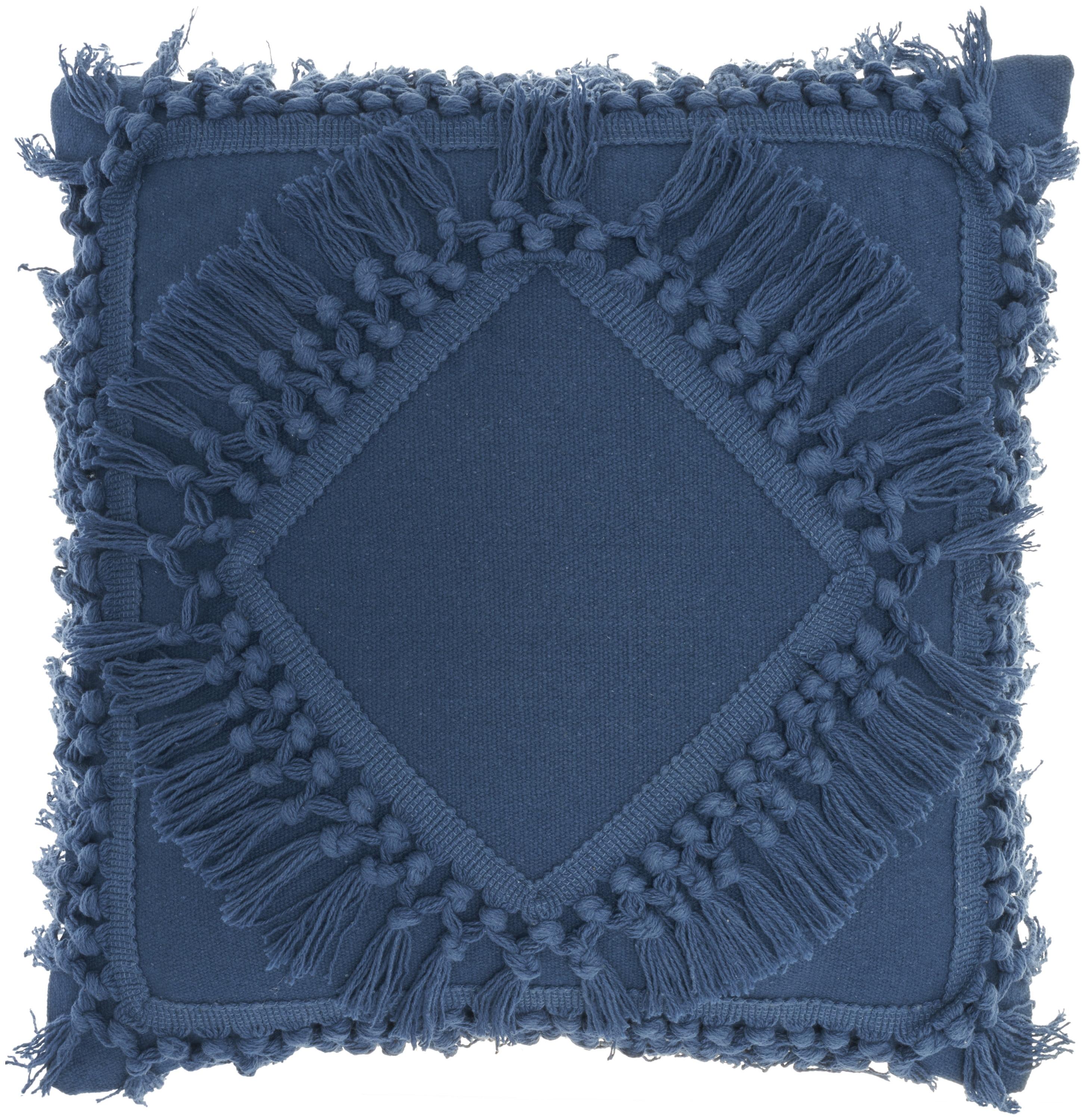 Navy Diamond Fringe 18" Square Throw Pillow