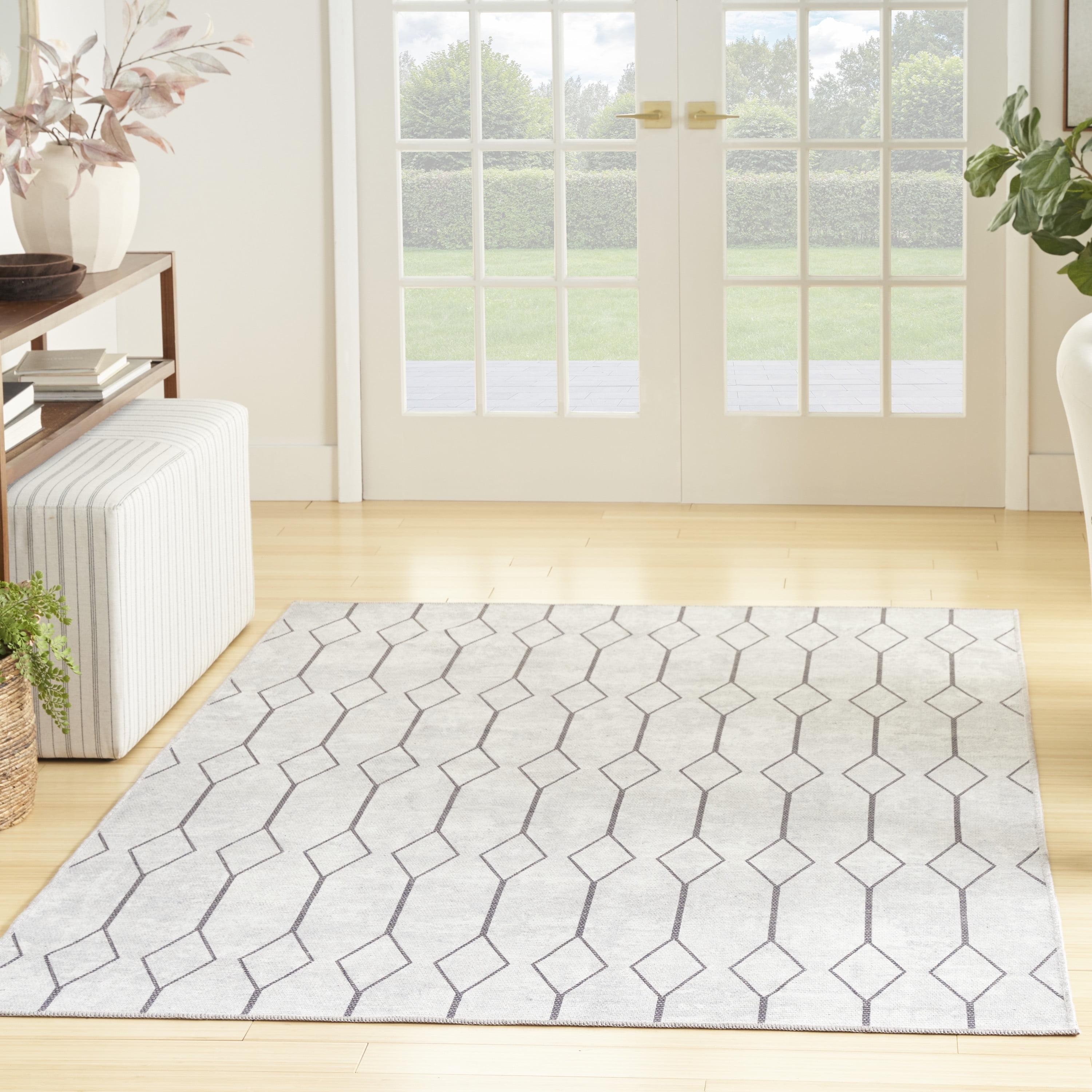 SR107 Geometric Machine Washable Area Rug in Ivory/Grey