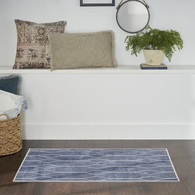 Pymble Geometric Machine Washable Area Rug in Navy Blue