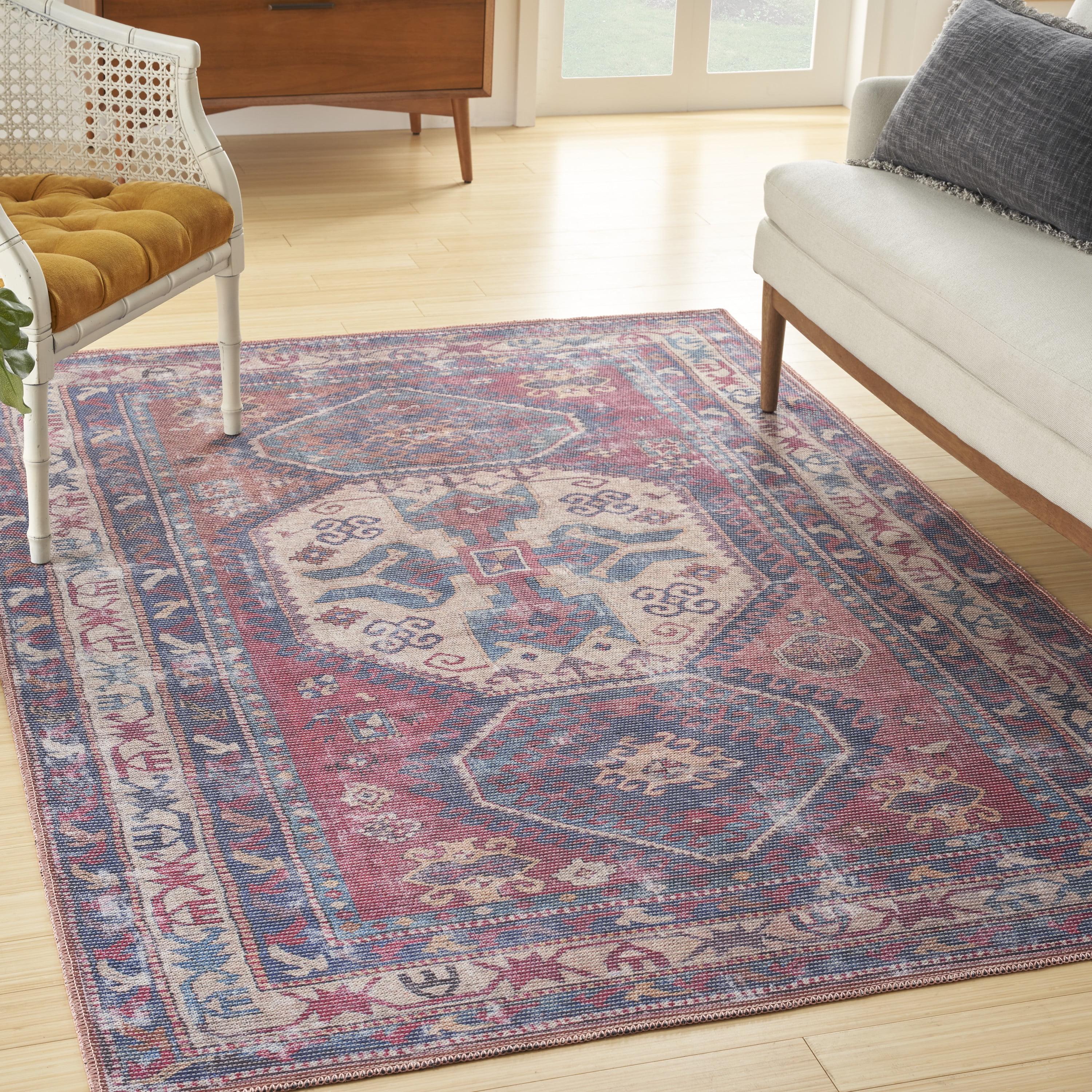 Vintage-Inspired Muted Red Medallion 4' x 6' Washable Rug