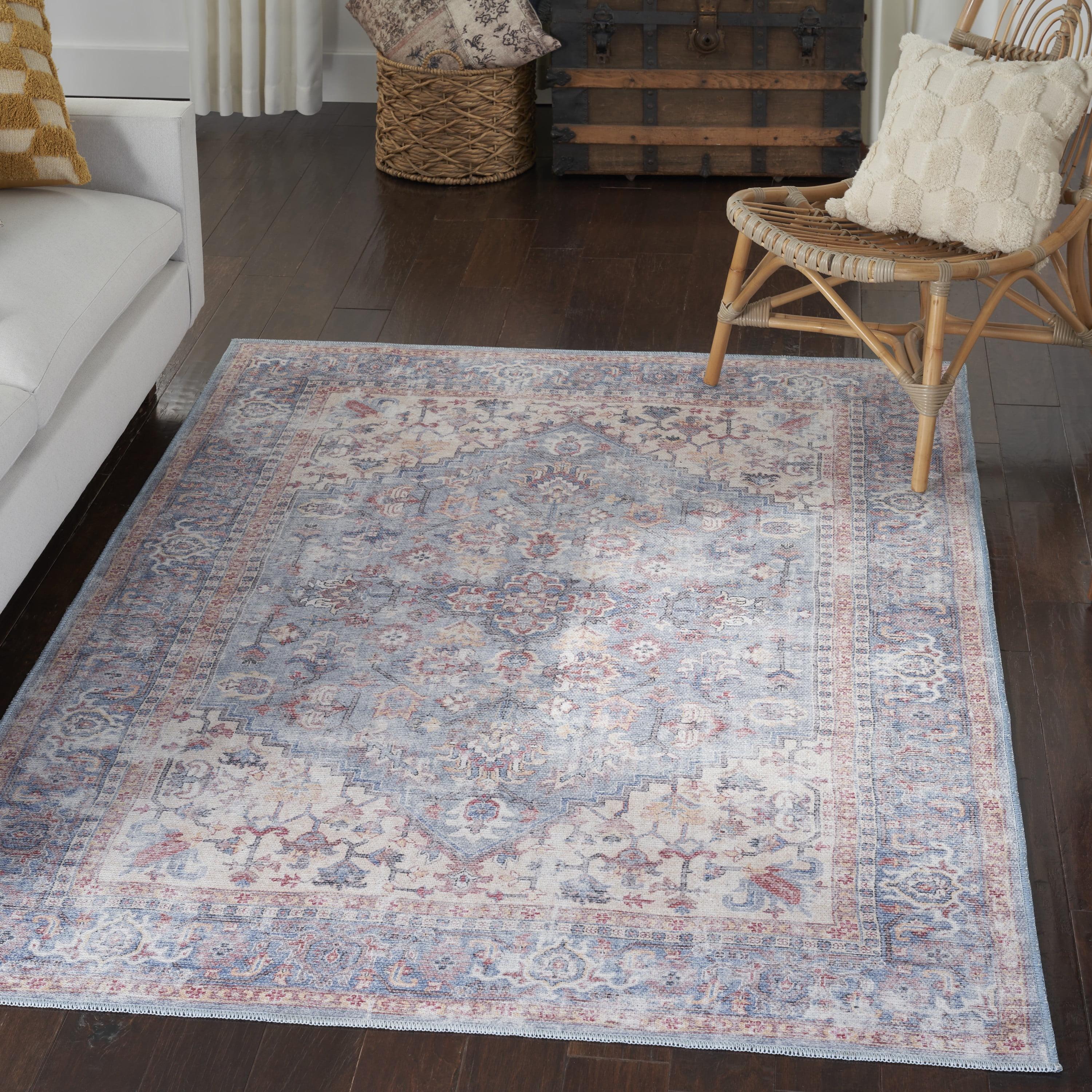 Machine Washable Oriental Blue/Red Area Rug