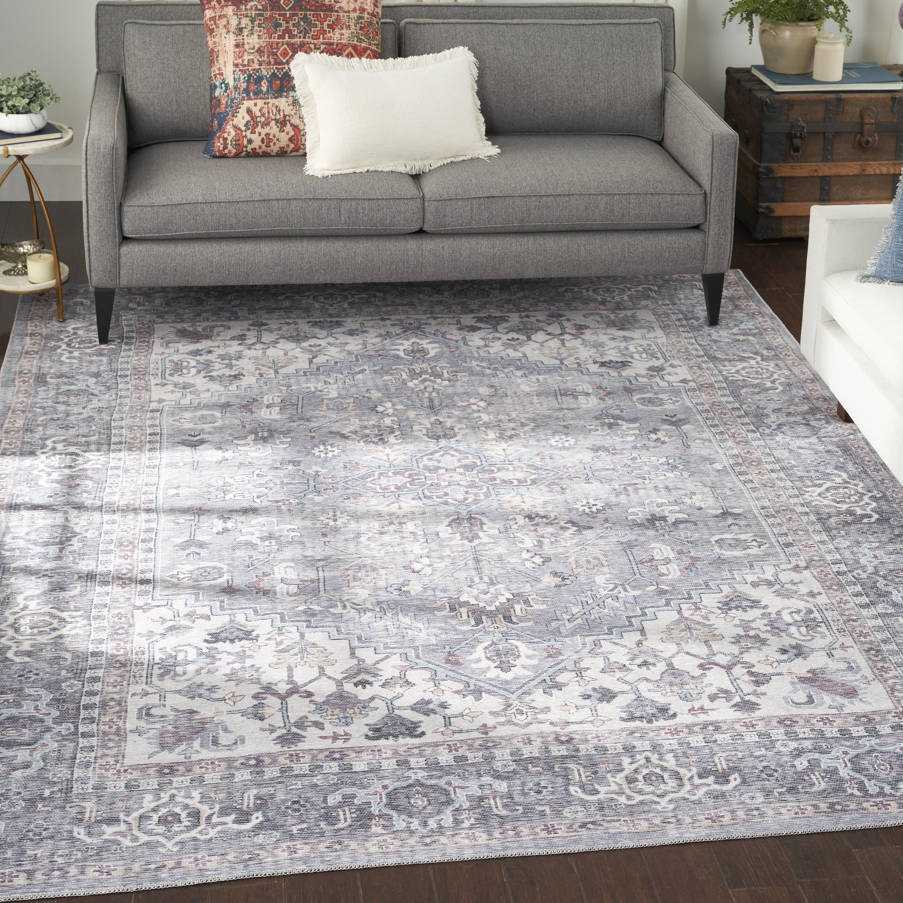 Gray Floral Cotton Chenille 9' x 12' Area Rug