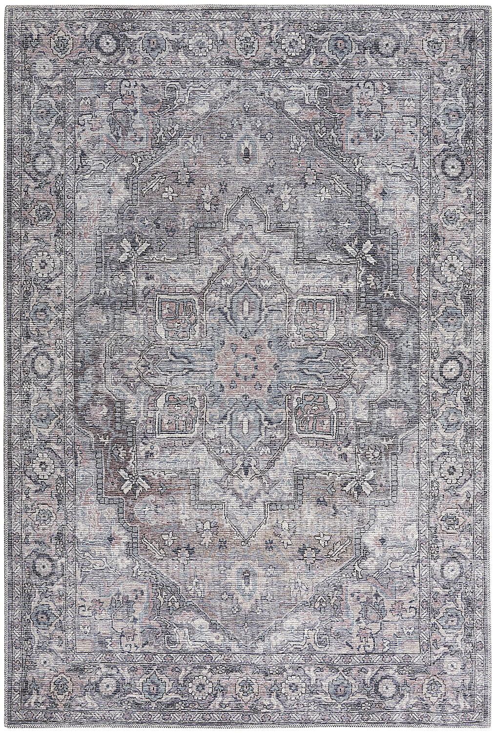 Nourison New Concept Washables Back to College 4' x 6' Grey Vintage Indoor Non-Slip Flatweave Rug