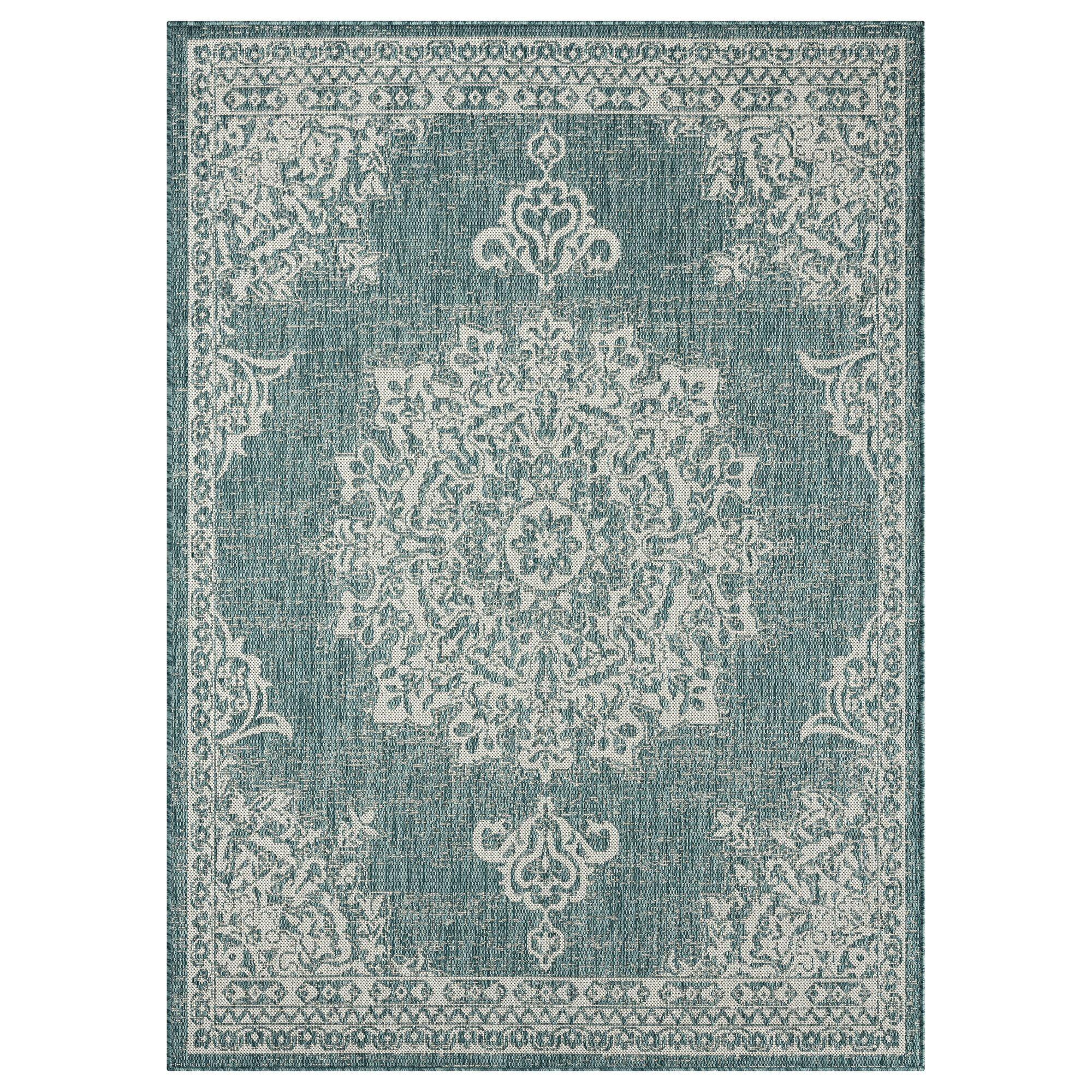 Nicole Miller New York Patio Country Azalea Medallion Indoor/Outdoor Area Rug, Blue/White