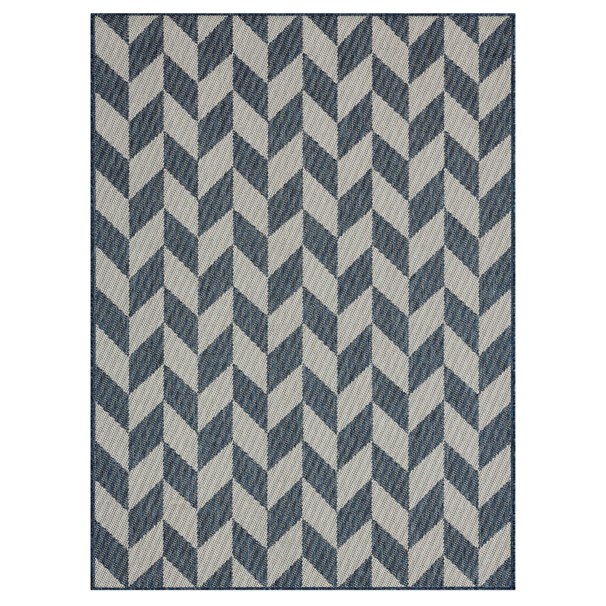 Modern Geometric Blue/Cream 5' x 7' Indoor/Outdoor Area Rug