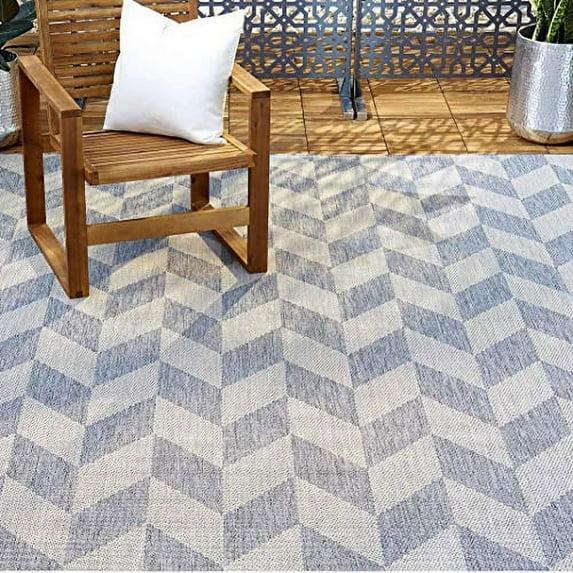 Nicole Miller New York Patio Country Calla Herringbone Indoor/Outdoor Area Rug, Blue/Grey