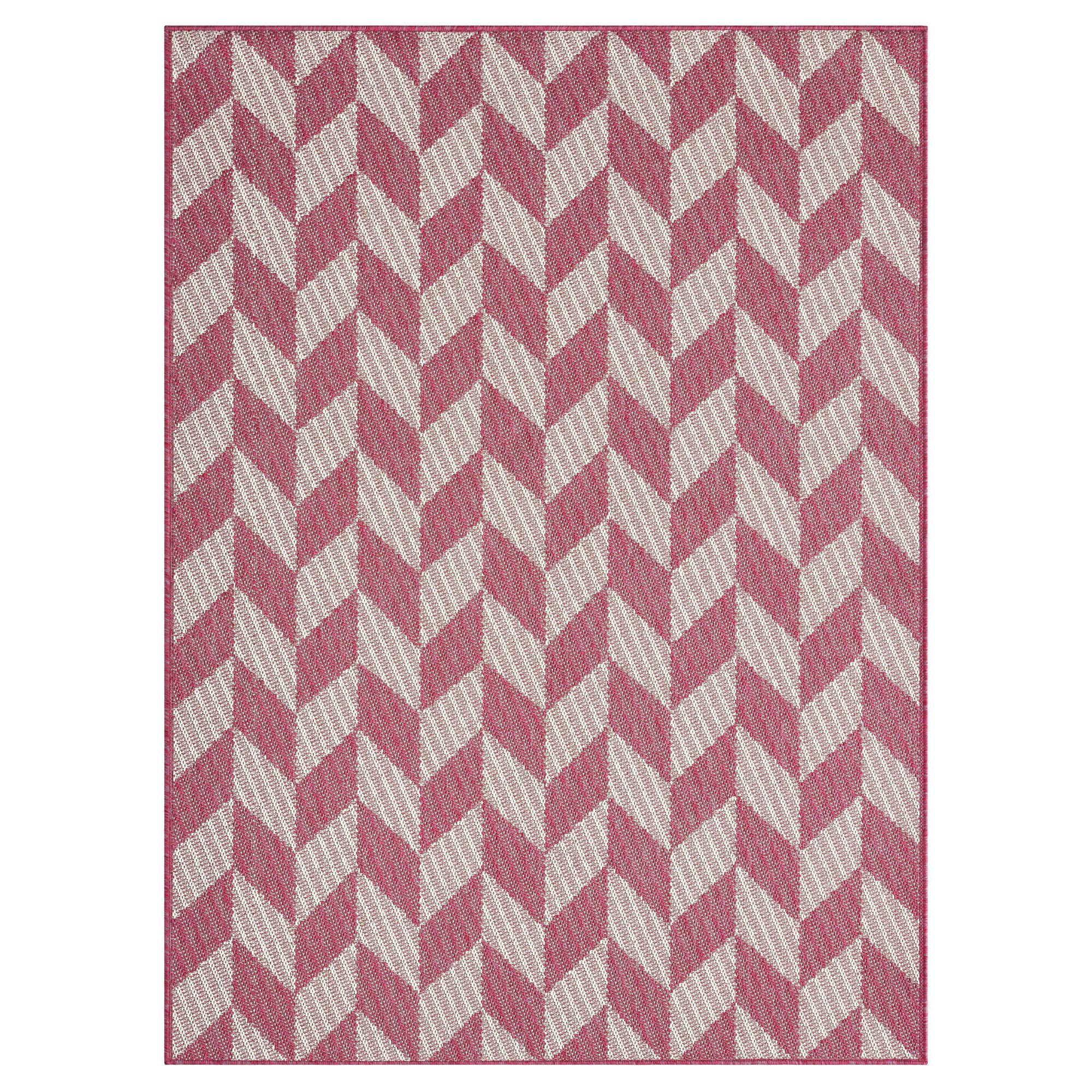 NICOLE MILLER NEW YORK Country Calla Herringbone Indoor/Outdoor Area Rug, Pink/Ivory