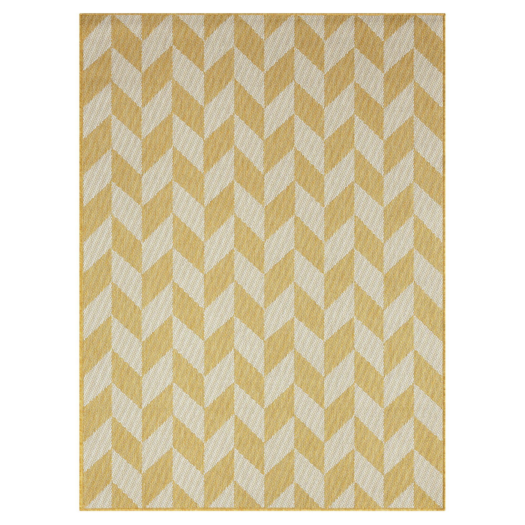 NICOLE MILLER NEW YORK Patio Country Calla Herringbone Indoor/Outdoor Area Rug, Yellow/Cream