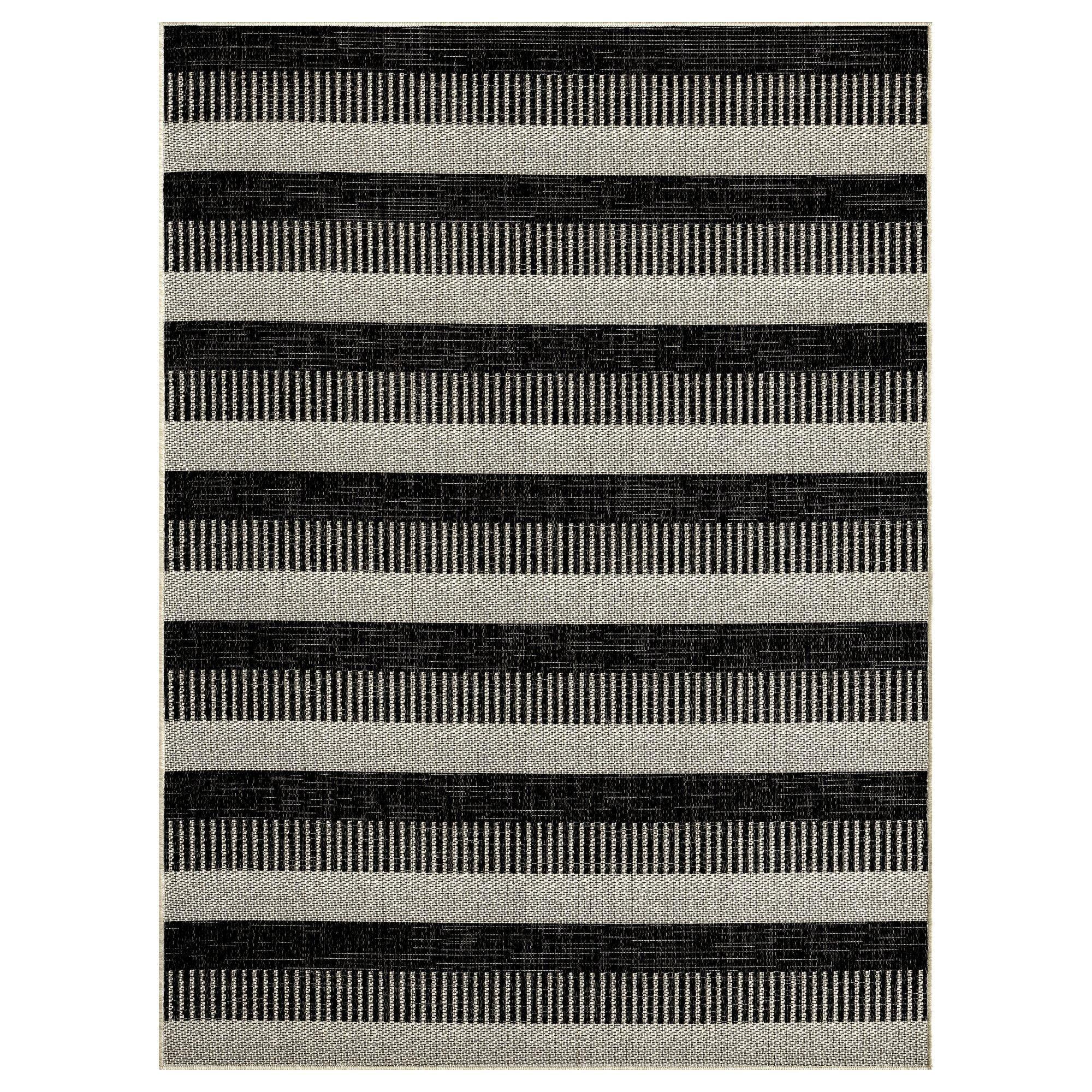 Nicole Miller New York Patio Country Charlotte Modern Striped Indoor/Outdoor Area Rug, Black/Grey