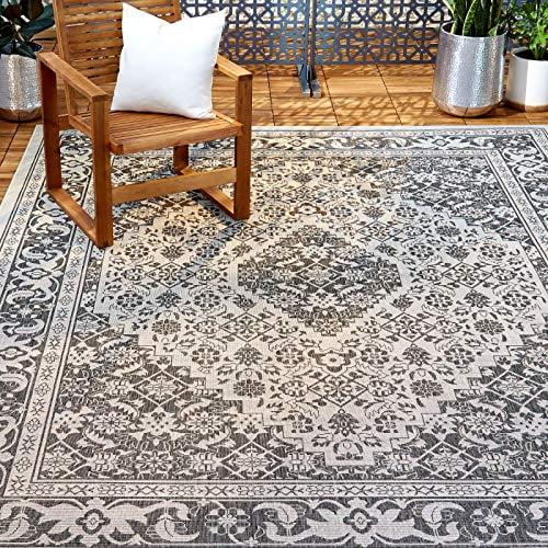 Nicole Miller New York Patio Country Dahlia Medallion Indoor/Outdoor Area Rug Grey/Black