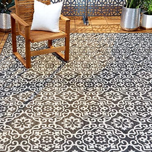 Nicole Miller New York Patio Country Danica Geometric Indoor/Outdoor Area Rug, Black/Grey