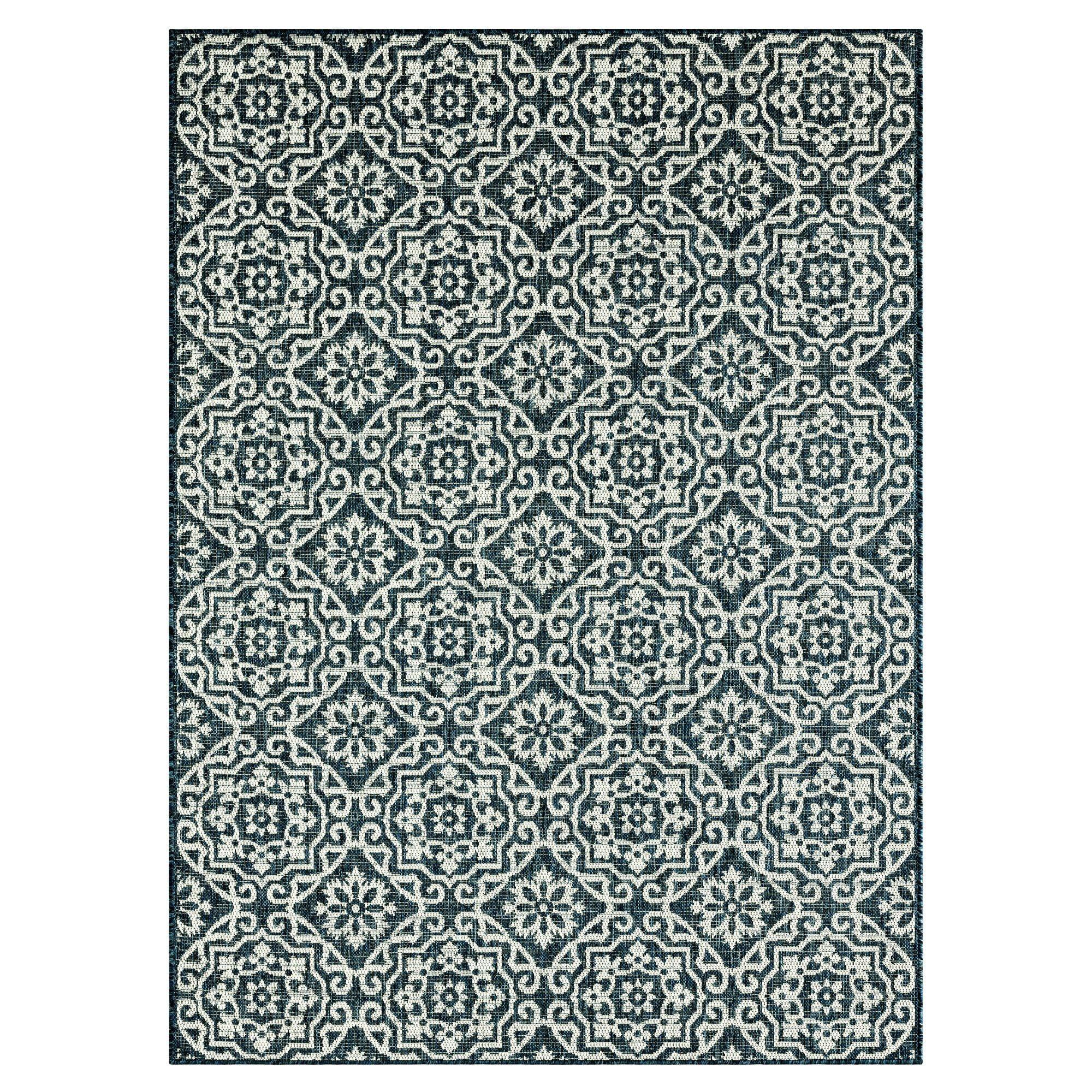 5'2" x 7'2" Country Danica Indoor/Outdoor Rug Teal Blue - Nicole Miller: UV & Weather-Resistant, Bohemian Style