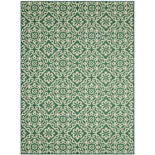 NICOLE MILLER NEW YORK Patio Country Danica Geometric Indoor/Outdoor Area Rug, Green/Beige