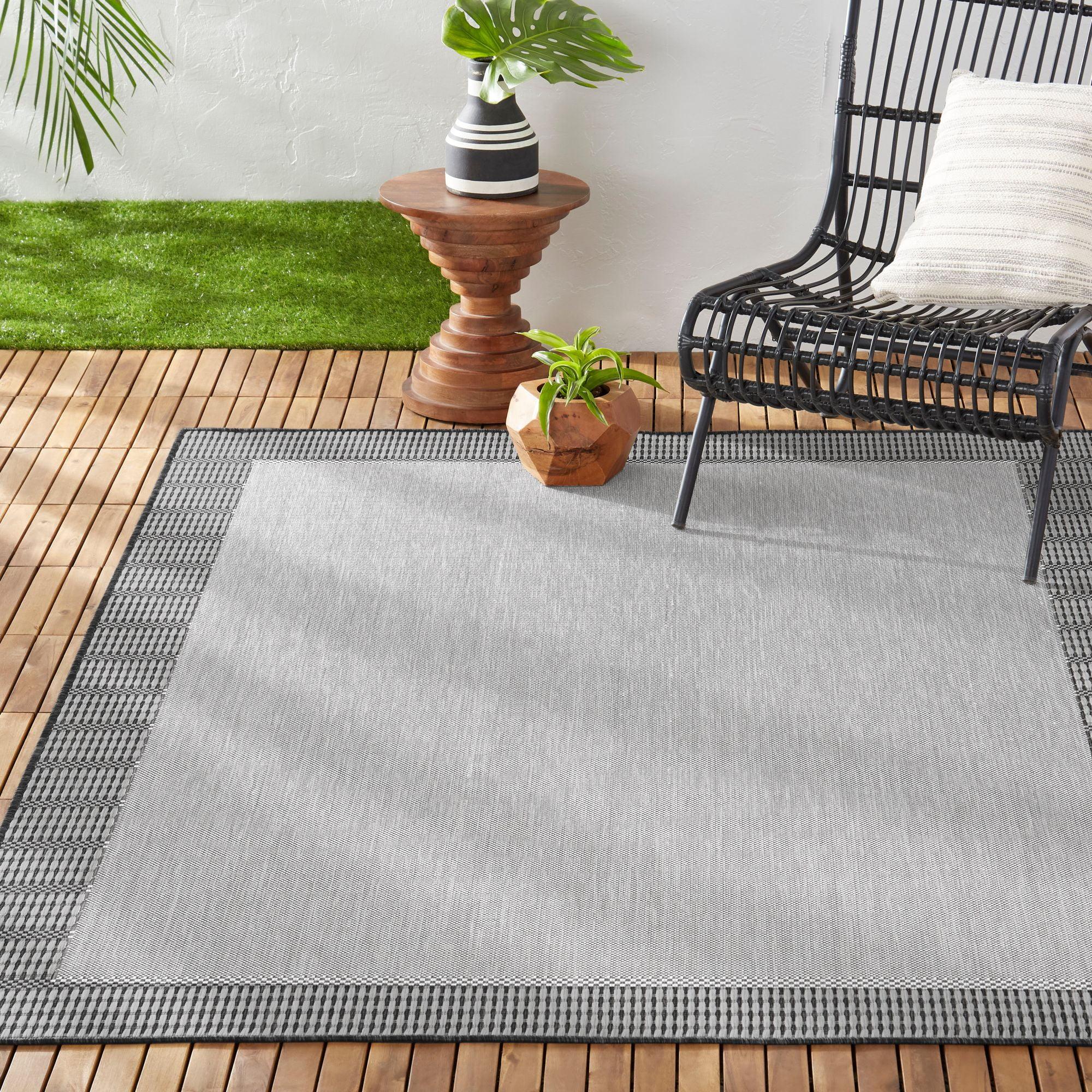 Grey and Black Synthetic Indoor/Outdoor Area Rug