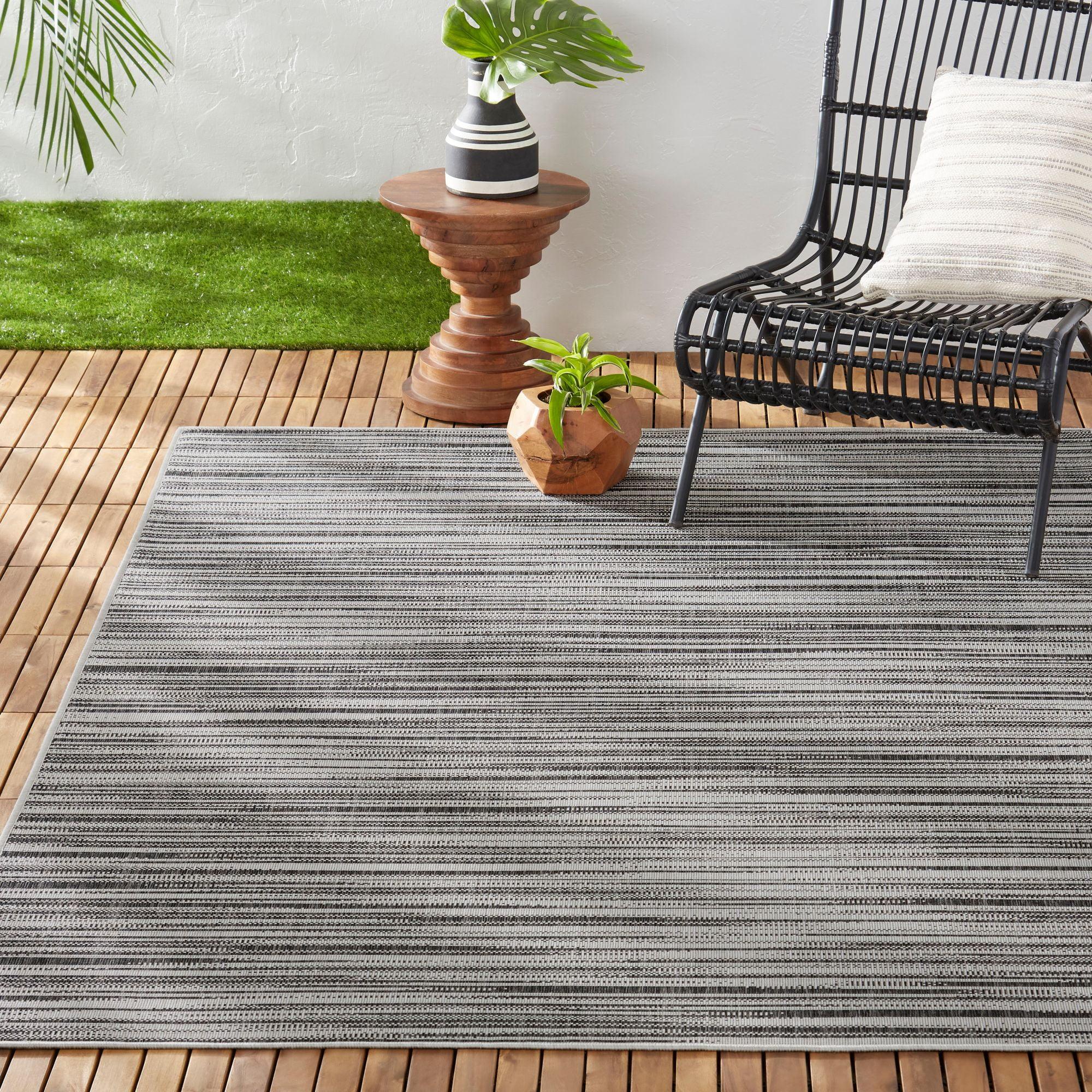 Wynona Abstract Black/Beige Indoor/Outdoor Synthetic Area Rug, 7'9"x10'2"