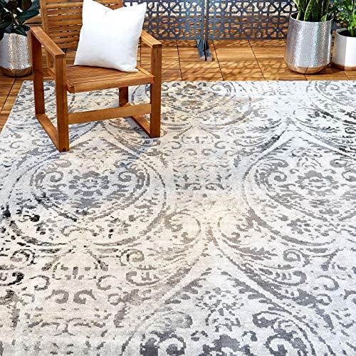 Nicole Miller New York Patio Sofia Juniper Transitional Paisley Indoor/Outdoor Area Rug, Ivory/Gray