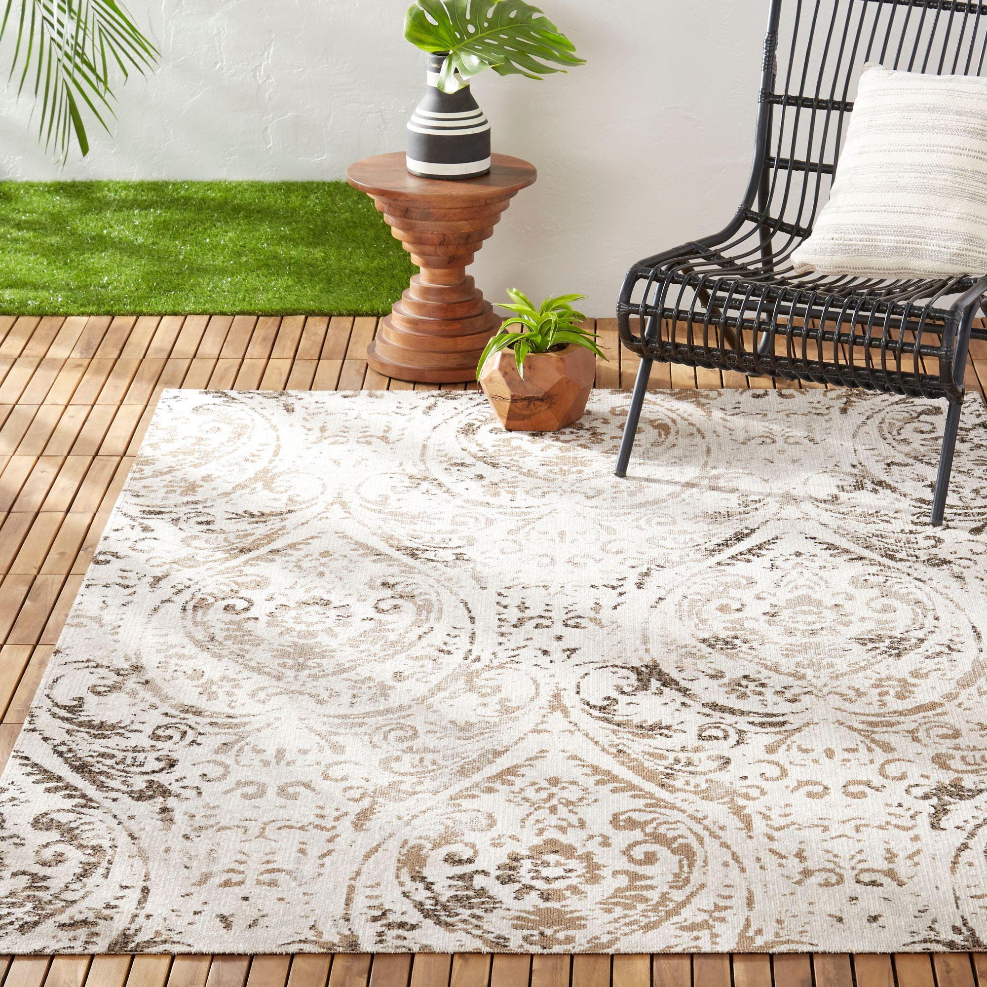 NICOLE MILLER NEW YORK Patio Sofia Juniper Paisley Indoor/Outdoor Area Rug, Ivory/Mustard