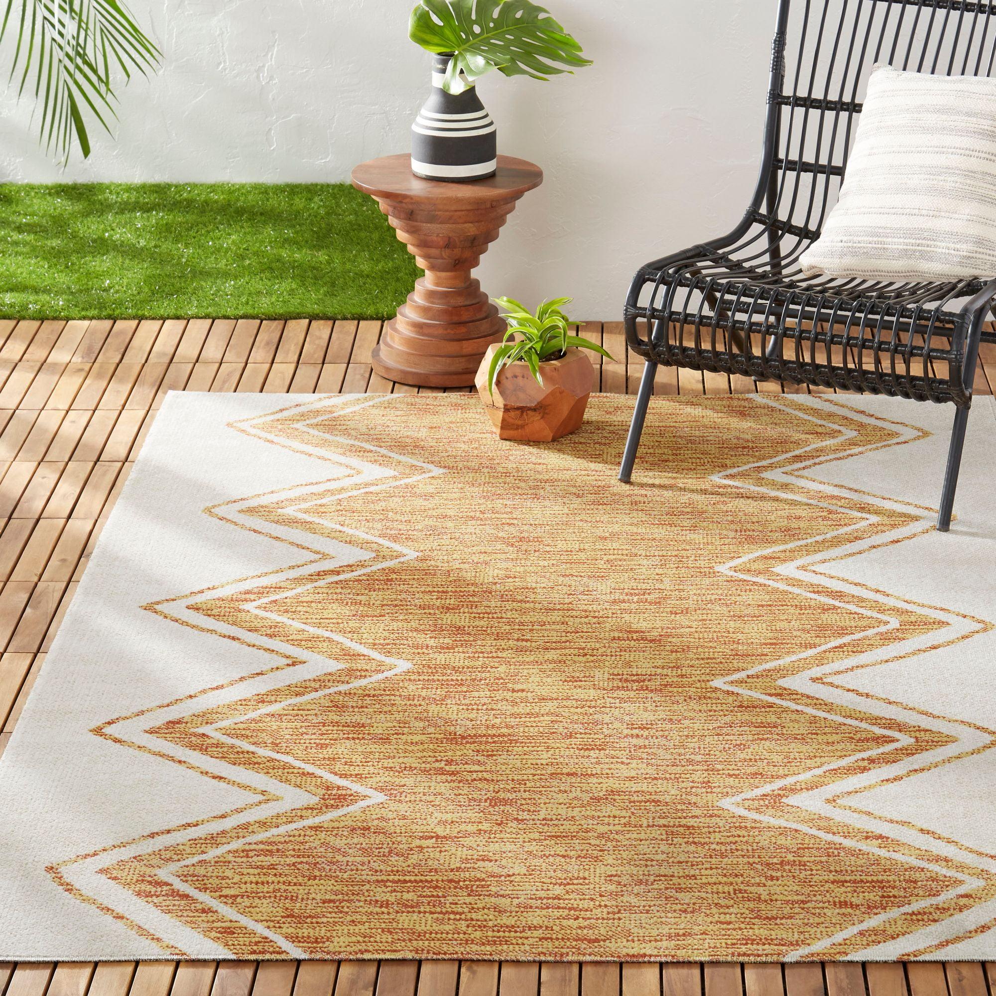 Nicole Miller New York Patio Sofia Indoor/Outdoor Area Rug, Ivory/Mustard