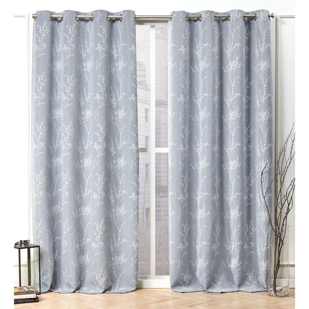 Chambray Blue Floral Room Darkening Grommet Curtain Set, 52"x96"