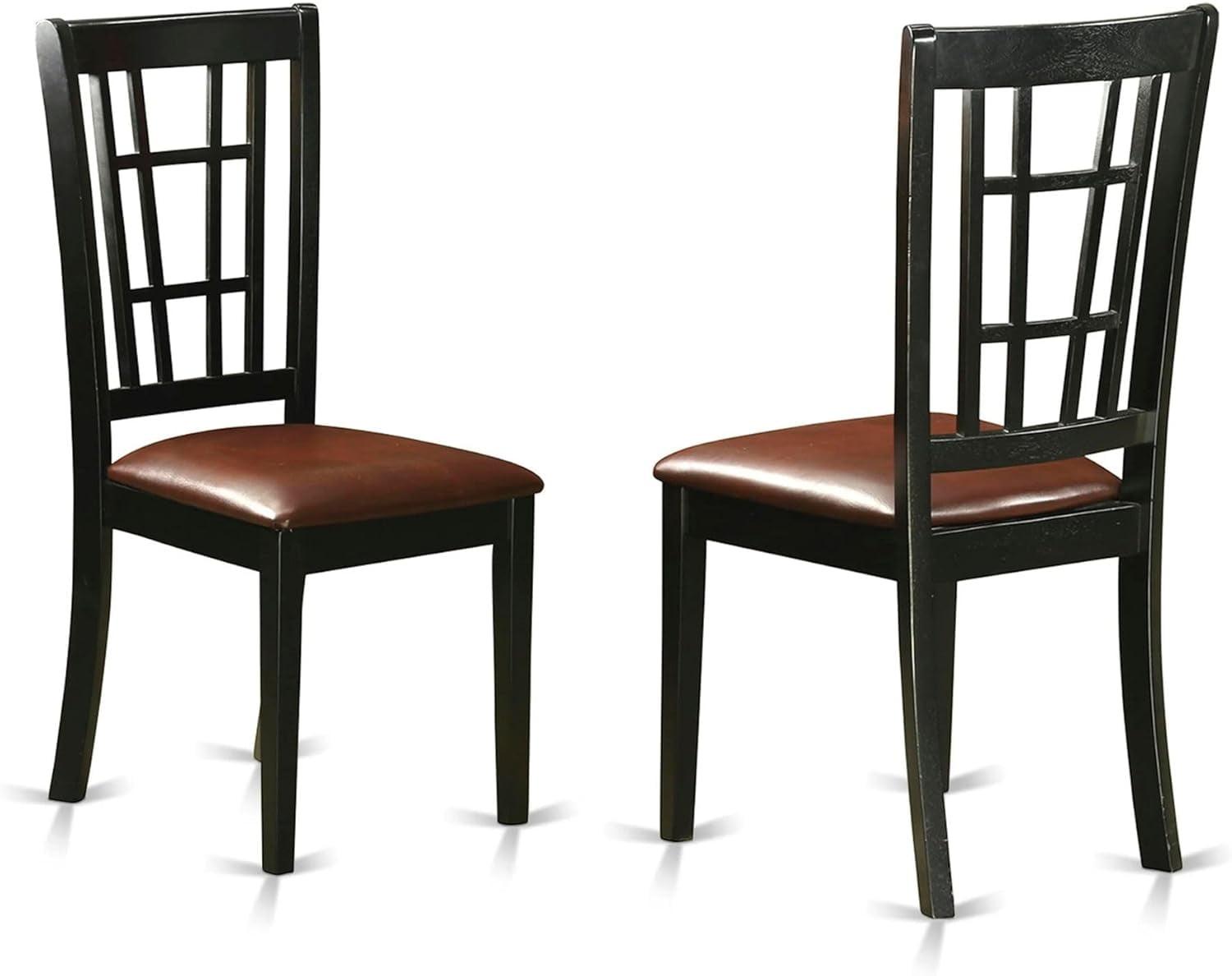 Nicoli Black Faux Leather Wood Dining Side Chairs, Set of 2