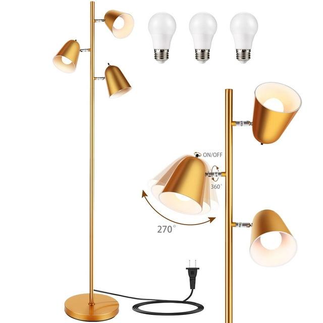 Devo 3 Light LED Floor Lamp, Modern Tree Design with Edison Bulbs, 360° Rotating Shades & Individual Switches, Super Bright Standing Lamp for Living Room, Bedroom, Tall Adjustable Pole Light