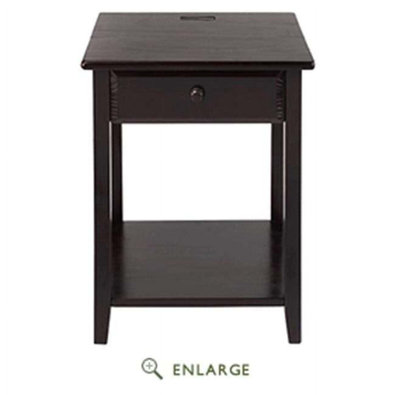 Espresso Night Owl Solid Wood Nightstand with USB Charging