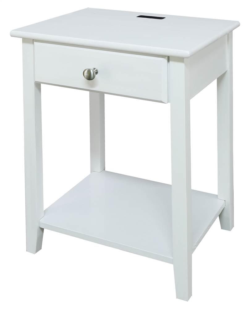 Night Owl White Solid Pine Nightstand with USB Charging Station