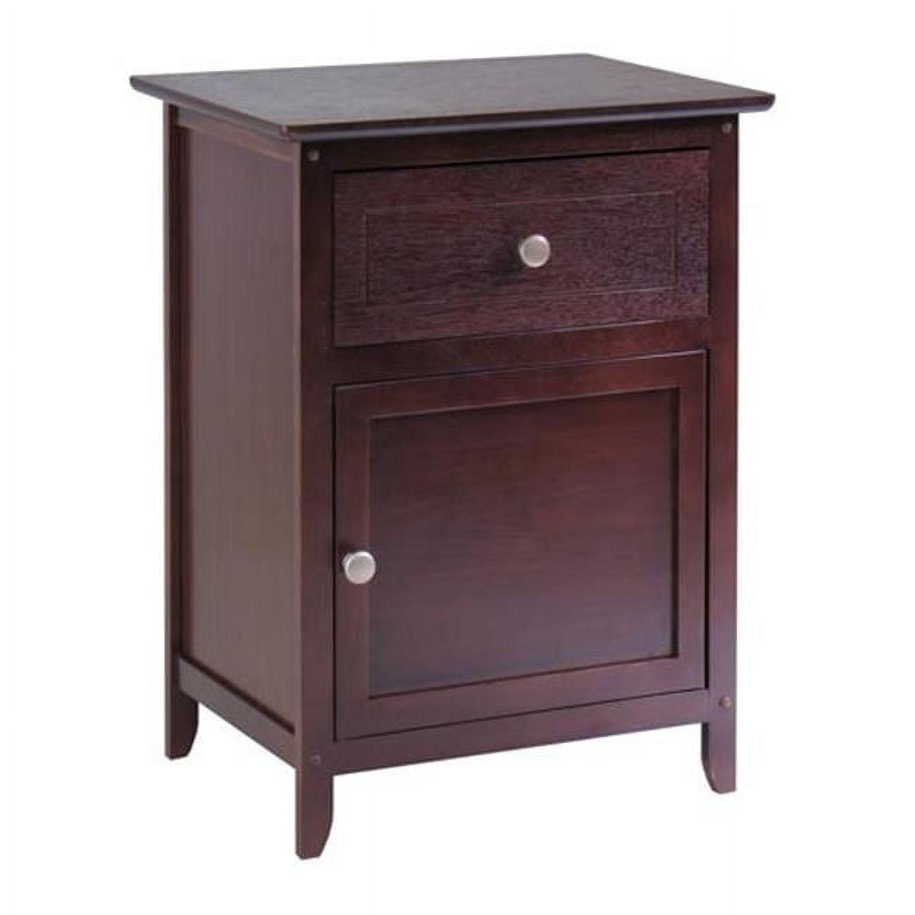 Eugene Nightstand Walnut - Winsome: Sturdy Wood, Cabinet Storage, Beveled Top