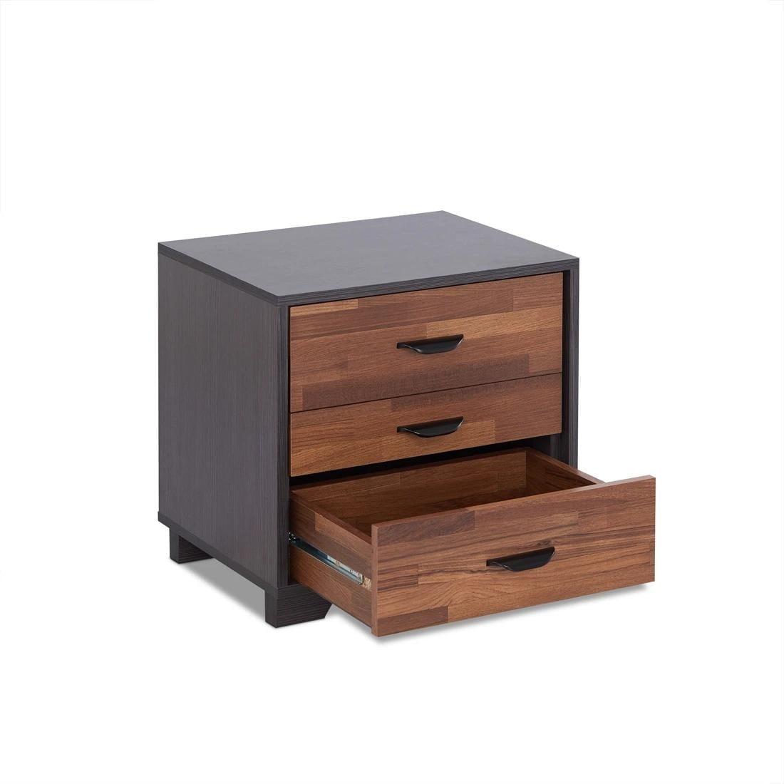 Eloy 3-Drawer Walnut and Espresso Nightstand