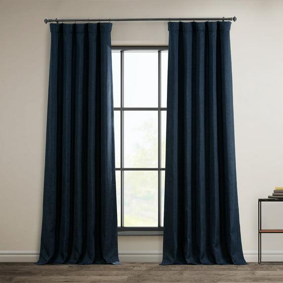 Nightfall Navy Faux Linen Room Darkening Curtain (1 Panel), Nightfall Navy, 50W X 108L