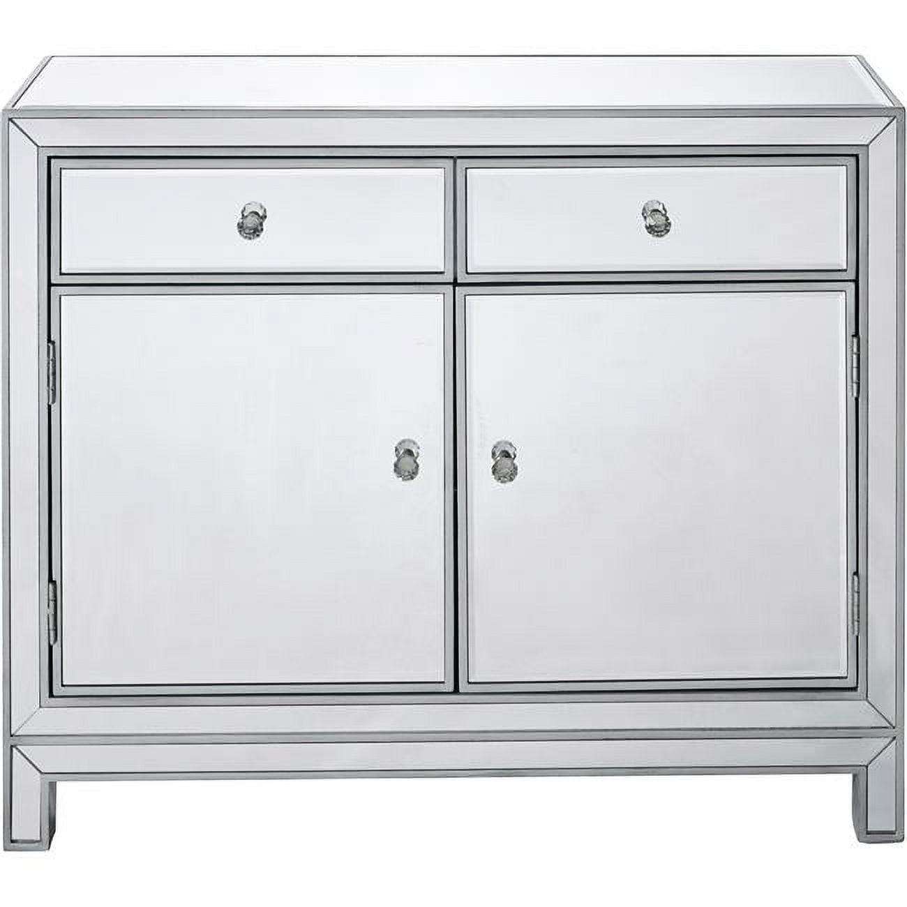 Contemporary 2-Drawer Antique Silver Mirror Nightstand with Crystal Knobs - 38x12x32