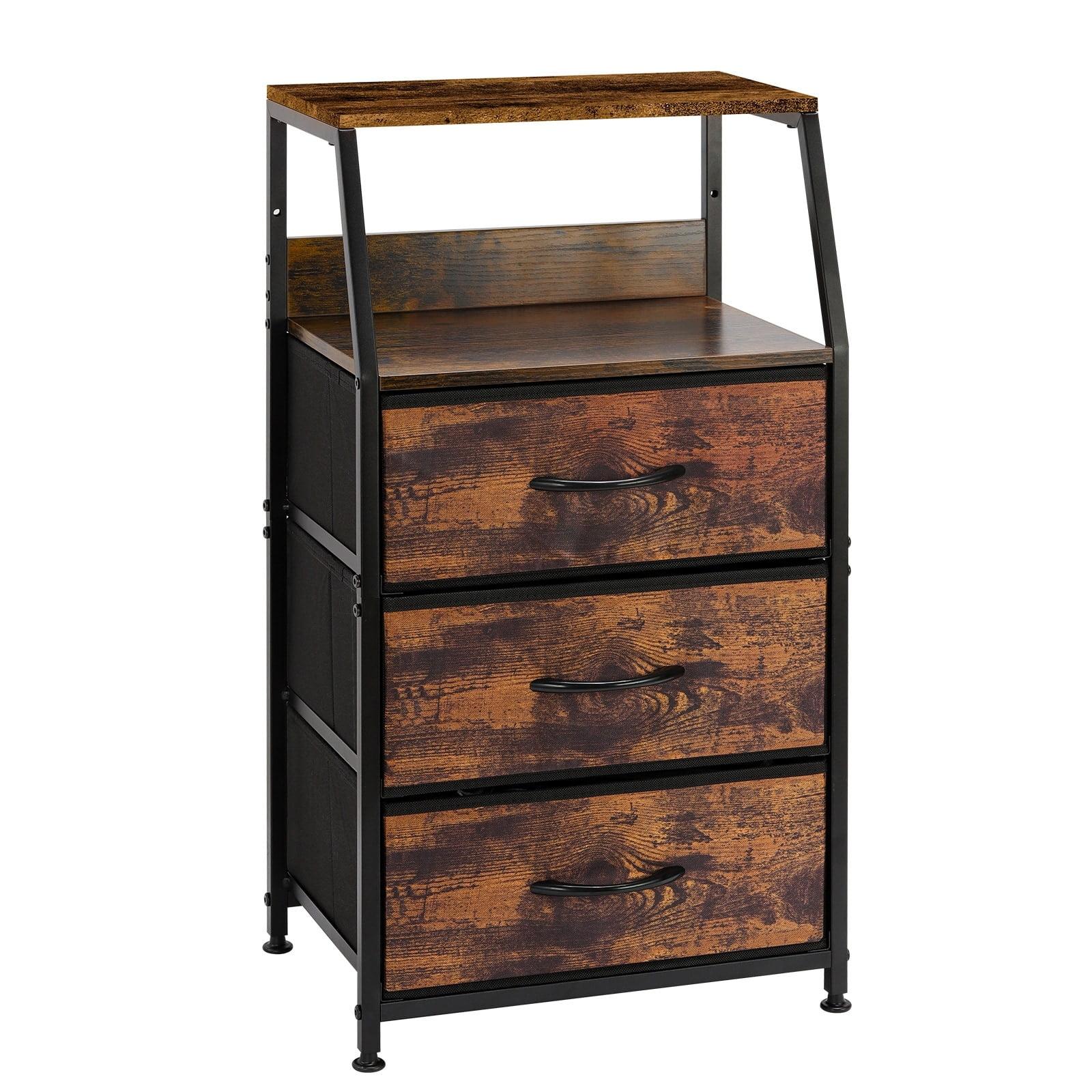 Nightstand Drawer Dresser, Vertical Side Table with Fabric Drawers 3-drawer