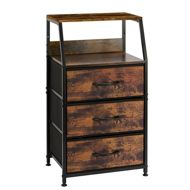 Nightstand Drawer Dresser, Vertical Side Table with Fabric Drawers 3-drawer