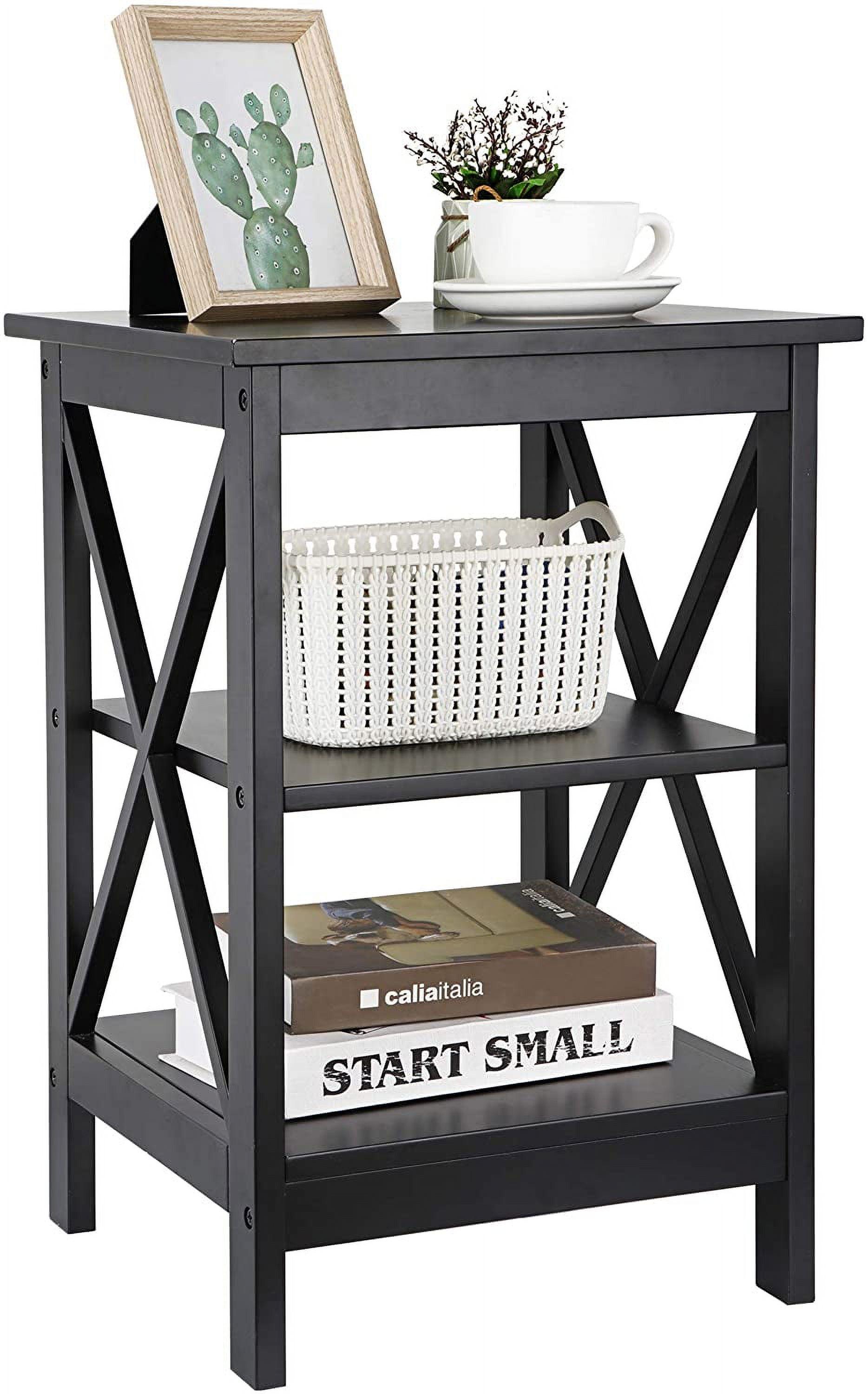 Nightstand Sofa Side Table End Table with 3-Tier Storage Shelf for Living Room, Bedroom, Office, Apartment, Easy Assembly, Black