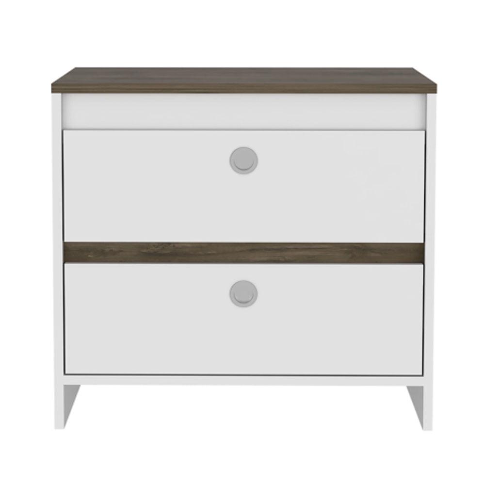 White and Dark Brown 2-Drawer Nightstand