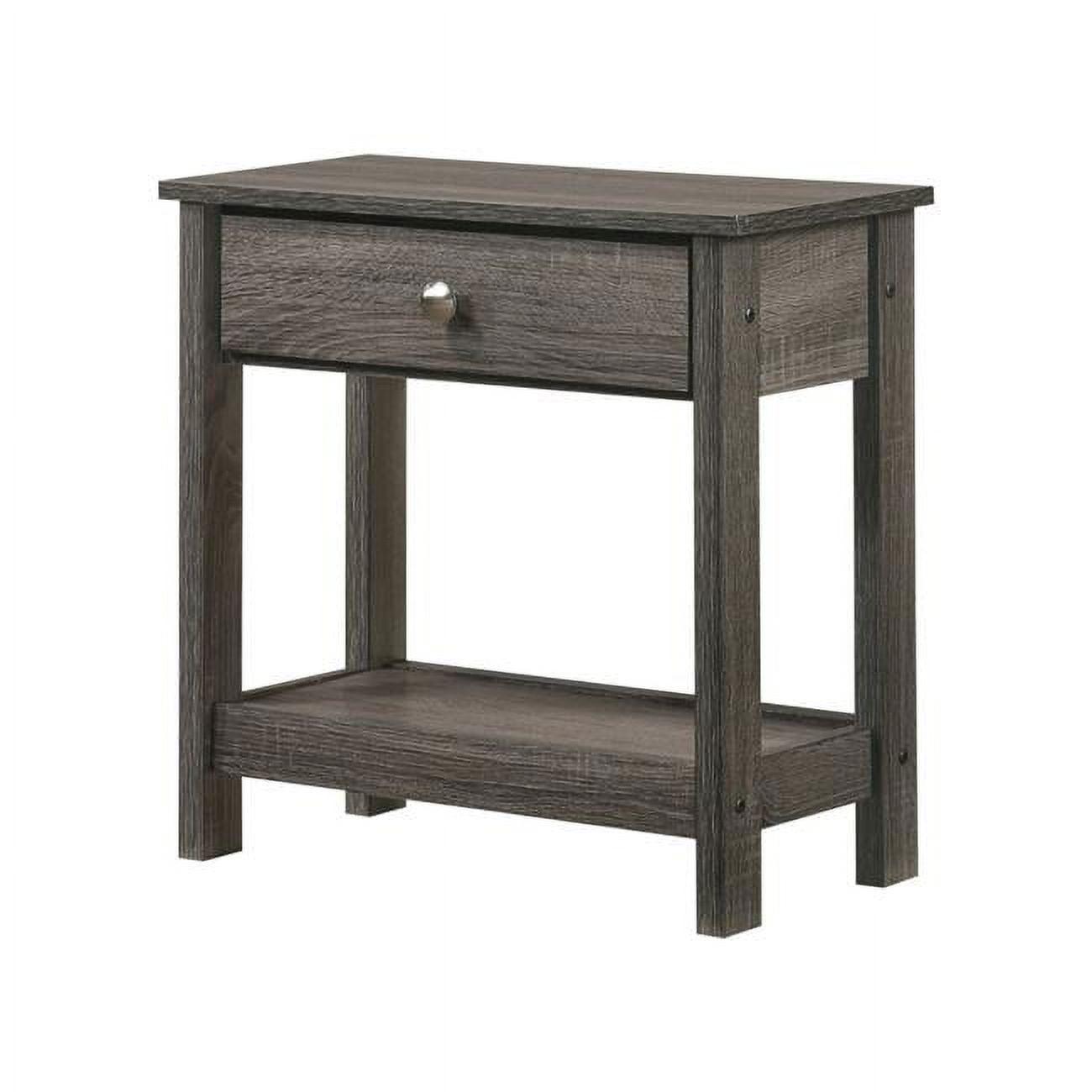 Gray Wooden Nightstand with Drawer and Open Shelf