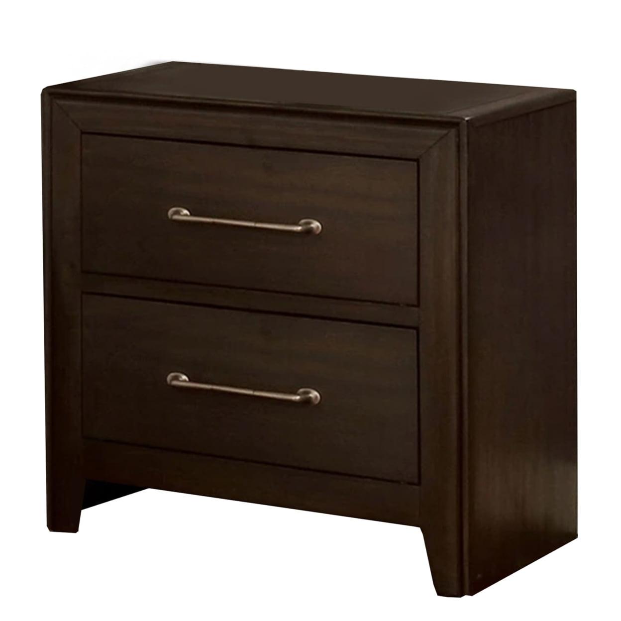 Transitional Walnut Brown Nightstand with Metal Bar Pulls