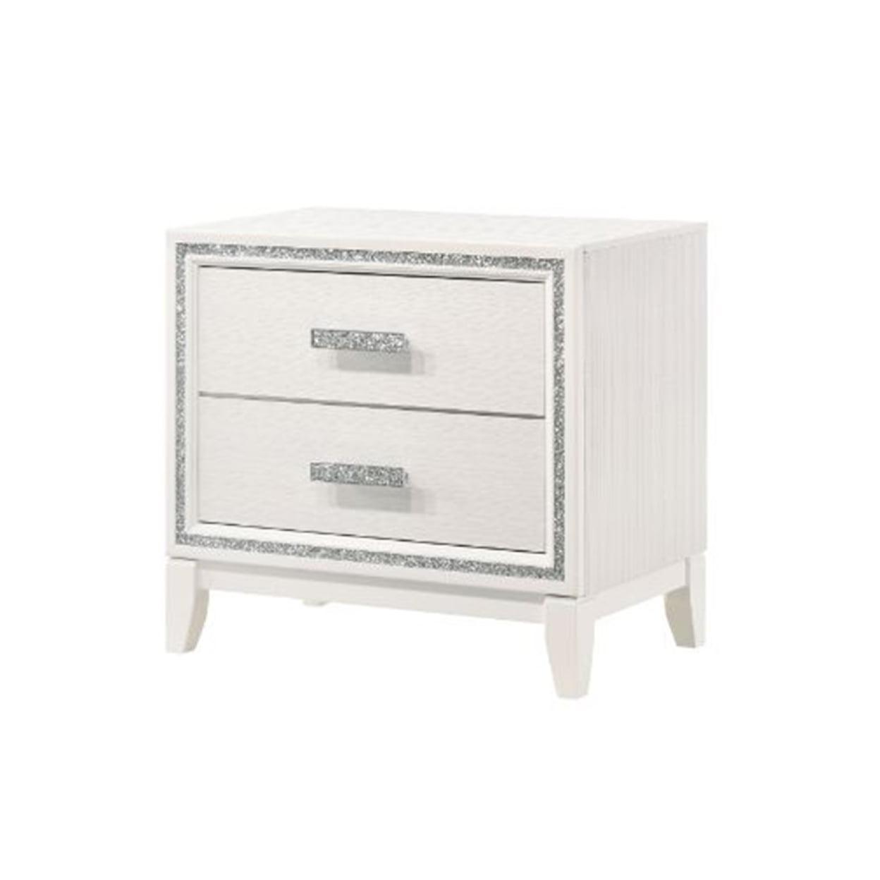 White 2-Drawer Nightstand with Shimmer Accent Trim