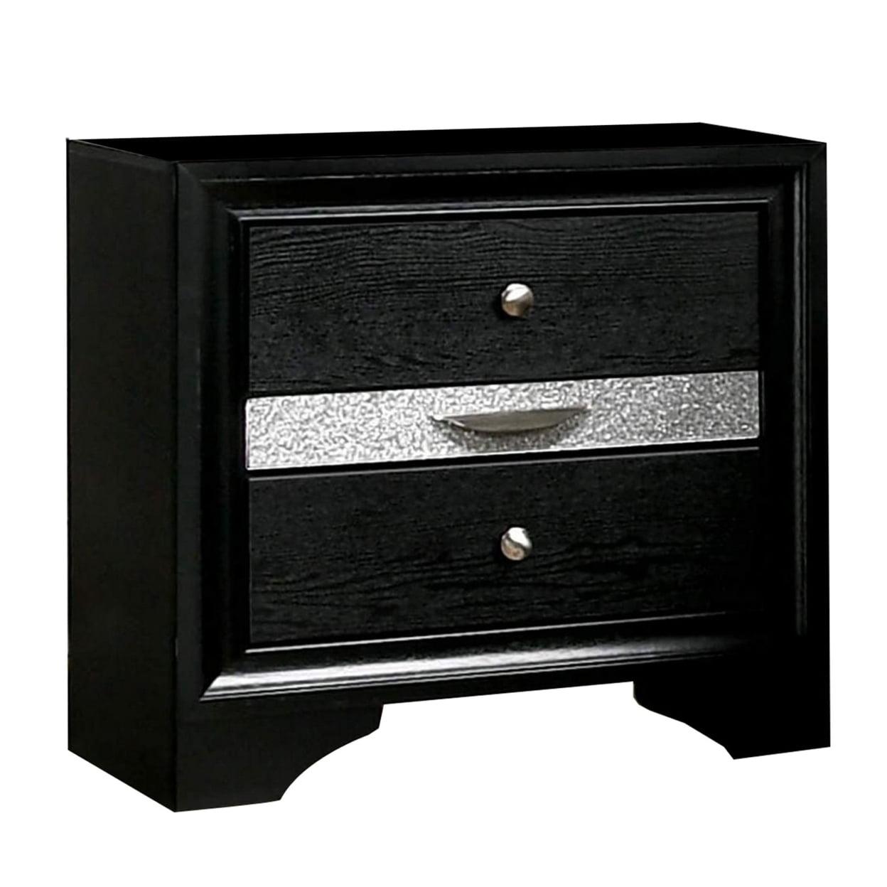 Black 2-Drawer Nightstand with Silver Trim Accent