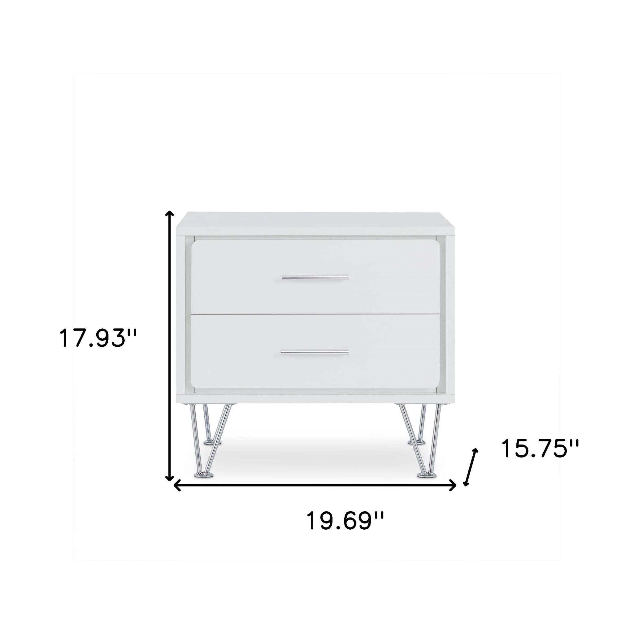 2 White Wooden Drawer Chrome Nightstand