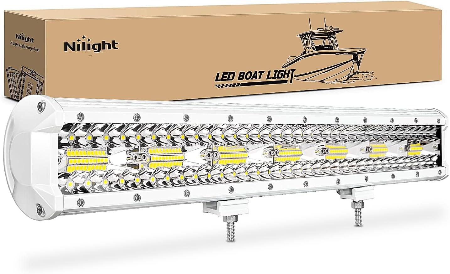 Nilight Marine LED Light Bar Navigation Lights 20Inch White Spot Flood Combo Ponton Boat Deck Dock Lights for Night Fishing T-top Stern Yacht Port Sailboat Trucks Tractors, 2 Years Warranty