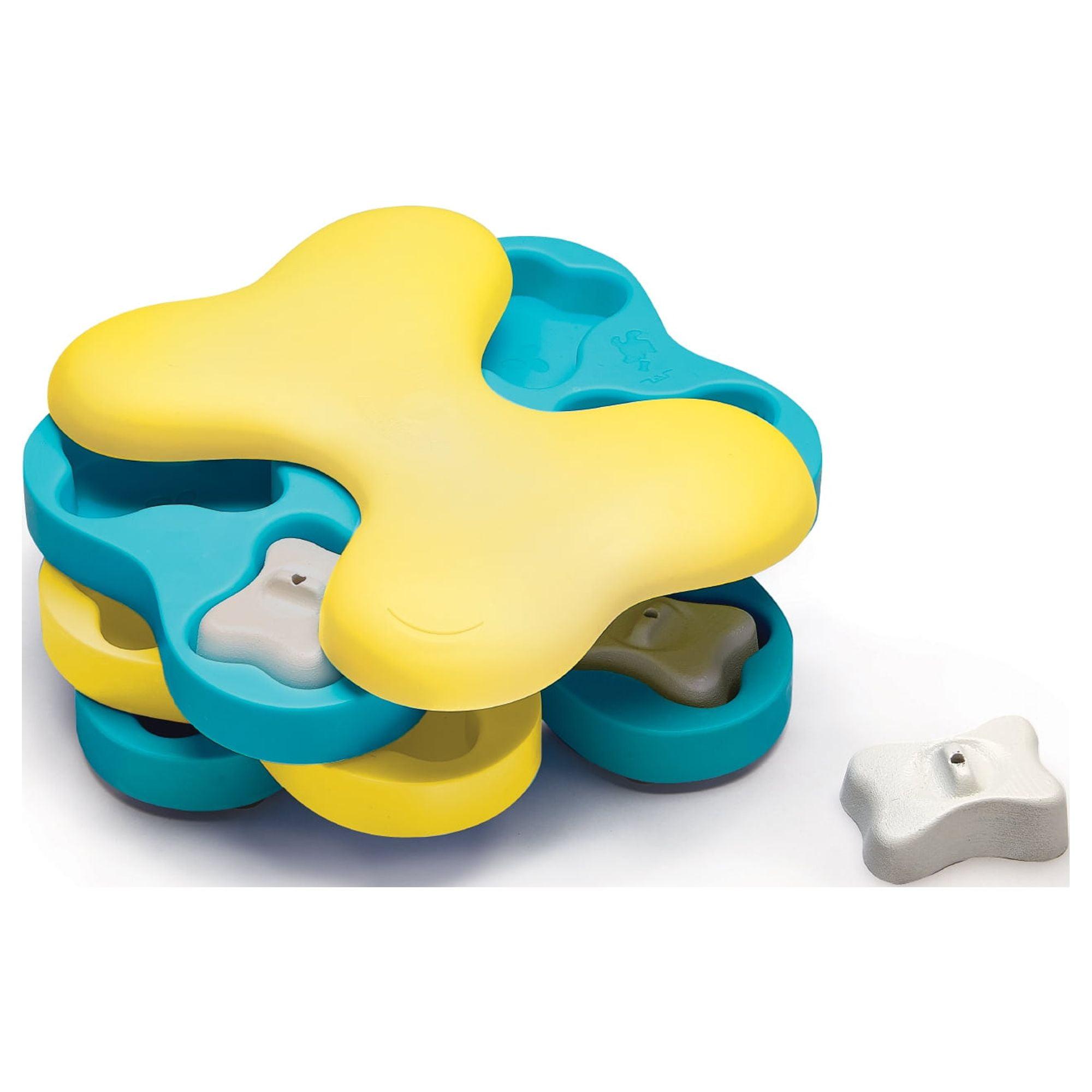 Blue and Yellow Interactive Dog Treat Dispenser Puzzle Toy