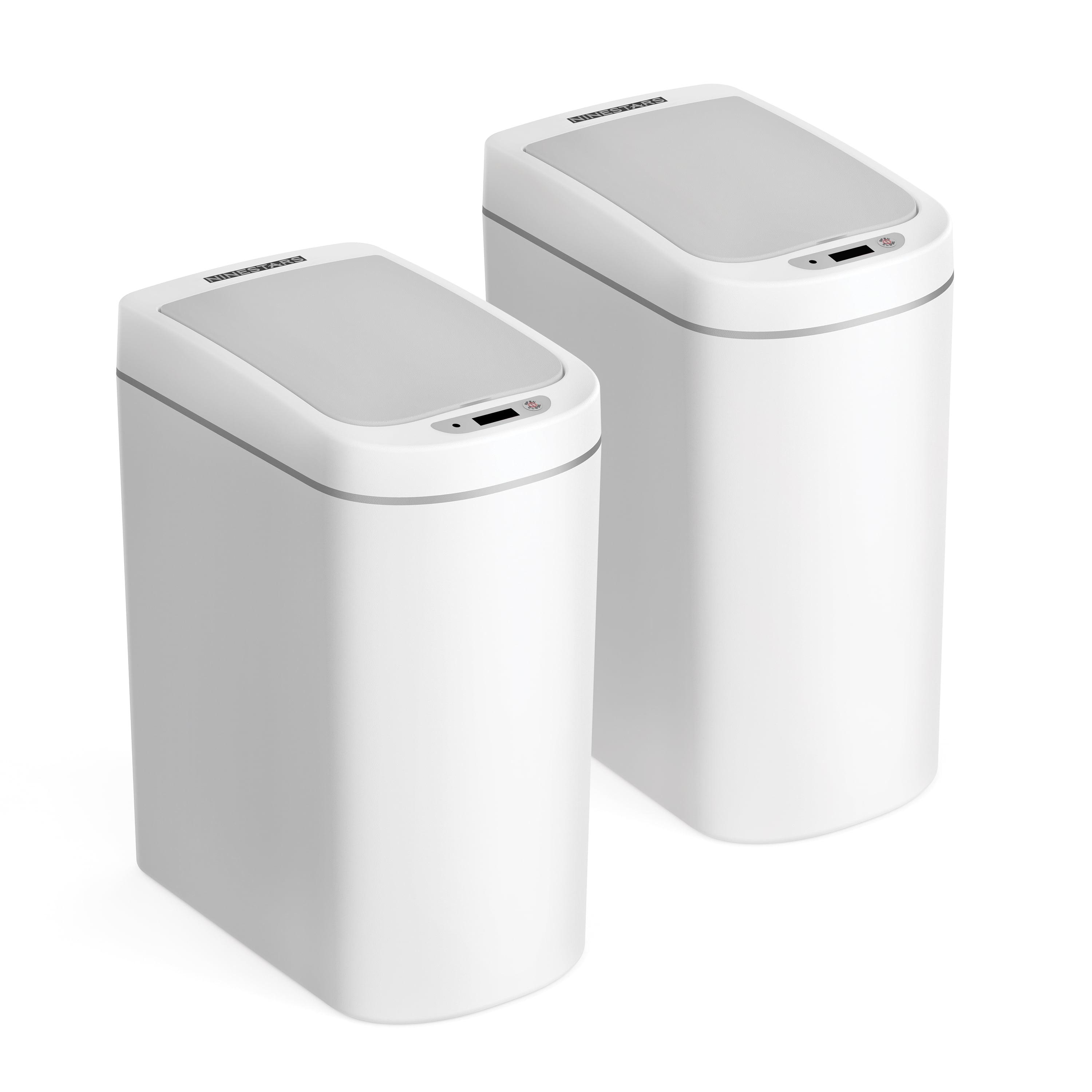 White Plastic Touchless Motion Sensor Trash Can Set