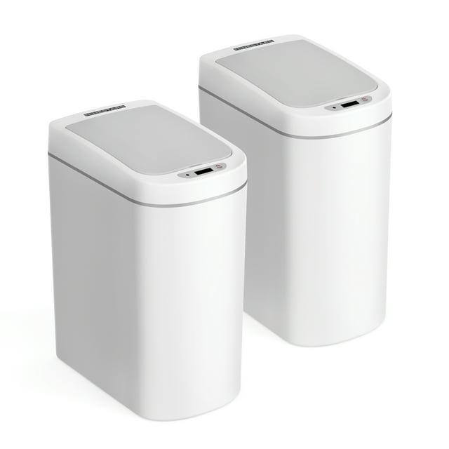 NineStars Ninestars Automatic Mothion Sensor ABS Slim Trash Can Combo set for Bathroom, 1.8Gal 7L each, 2 pack, White, DZT-7-2B