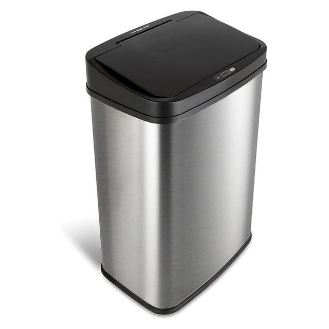 Nine Stars 13gal Motion Sensor Rectangular Shape Stainless Steel Trash Can Silver/Black: Touchless, Quiet Lid, 13.2 Gallon
