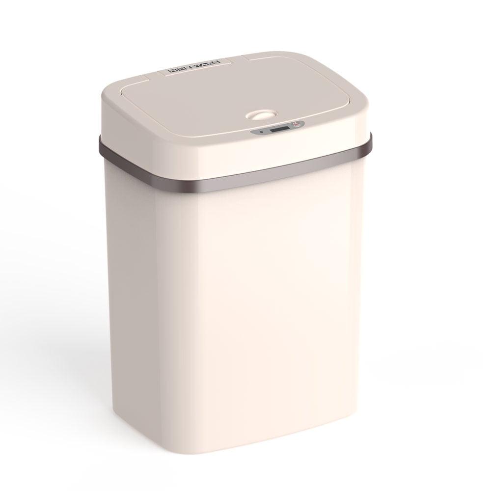 Nine Stars 3.2 Gallon Trash Can, Plastic Touchless Bathroom Trash Can, Cream