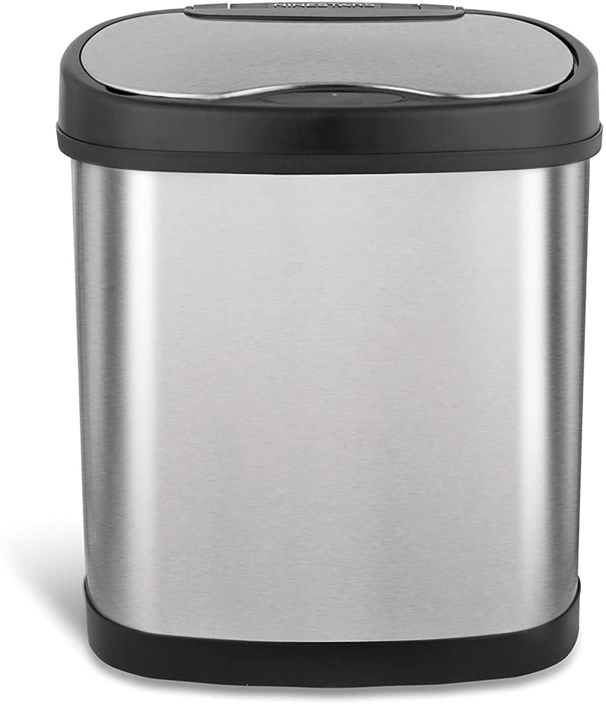 Nine Stars 3.2gal/12L Motion Sensor Trash Can Silver: Stainless Steel, Kitchen, Rectangle, Trash Can with Lid